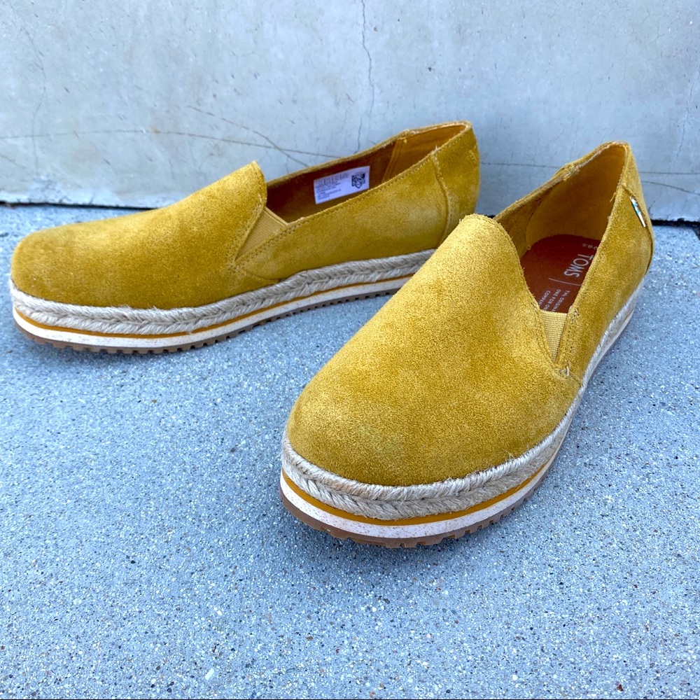 TOMS Women's Palma Platform espadrilles loafers slip on flats yellow suede 8.5 - Picture 8 of 12